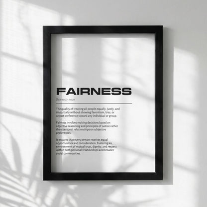 Fairness Definition Minimalist Poster | Inspirational Quotes Wall Art | Motivational Office Print | Modern Dictionary Home Decor White