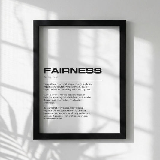 Fairness Definition Minimalist Poster | Inspirational Quotes Wall Art | Motivational Office Print | Modern Dictionary Home Decor White