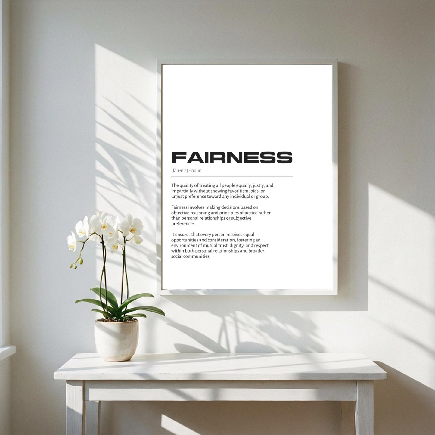 Fairness Definition Minimalist Poster | Inspirational Quotes Wall Art | Motivational Office Print | Modern Dictionary Home Decor White