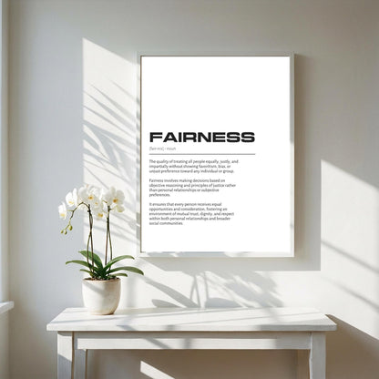 Fairness Definition Minimalist Poster | Inspirational Quotes Wall Art | Motivational Office Print | Modern Dictionary Home Decor White