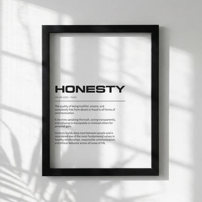 Honesty Definition Minimalist Poster | Inspirational Quotes Wall Art | Motivational Office Print | Modern Dictionary Home Decor White