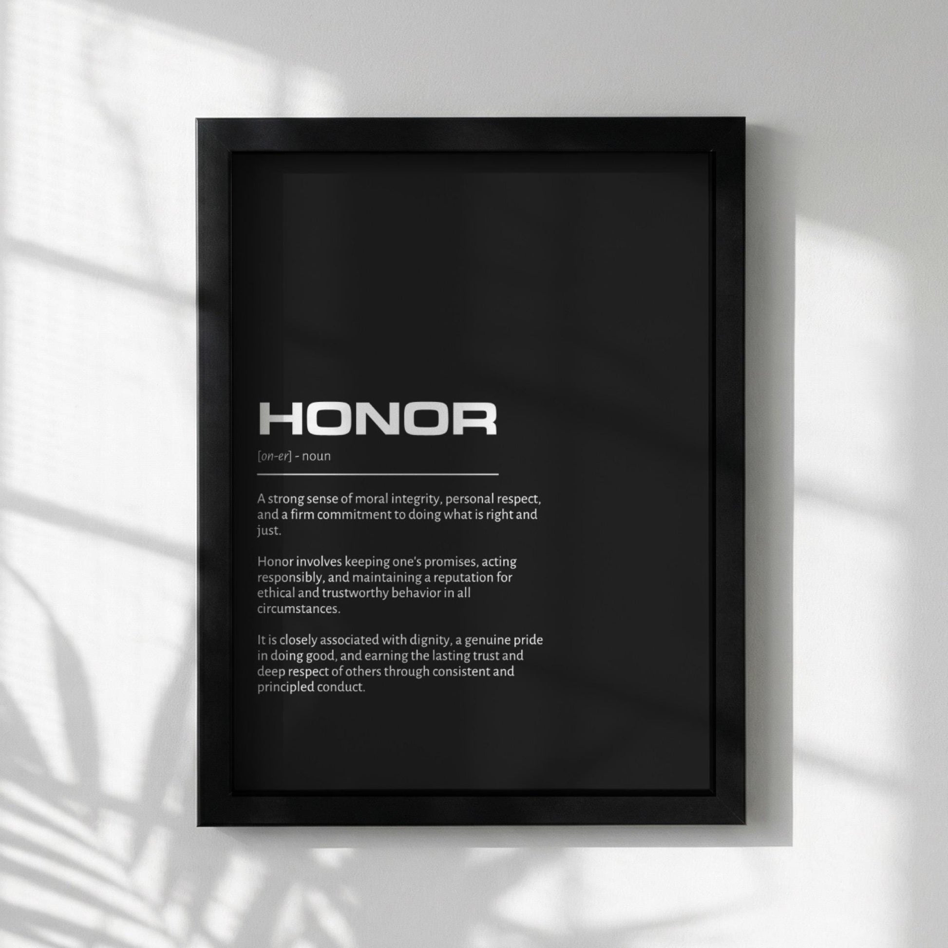Honor Definition Minimalist Poster | Inspirational Quotes Wall Art | Motivational Office Print | Modern Dictionary Home Decor