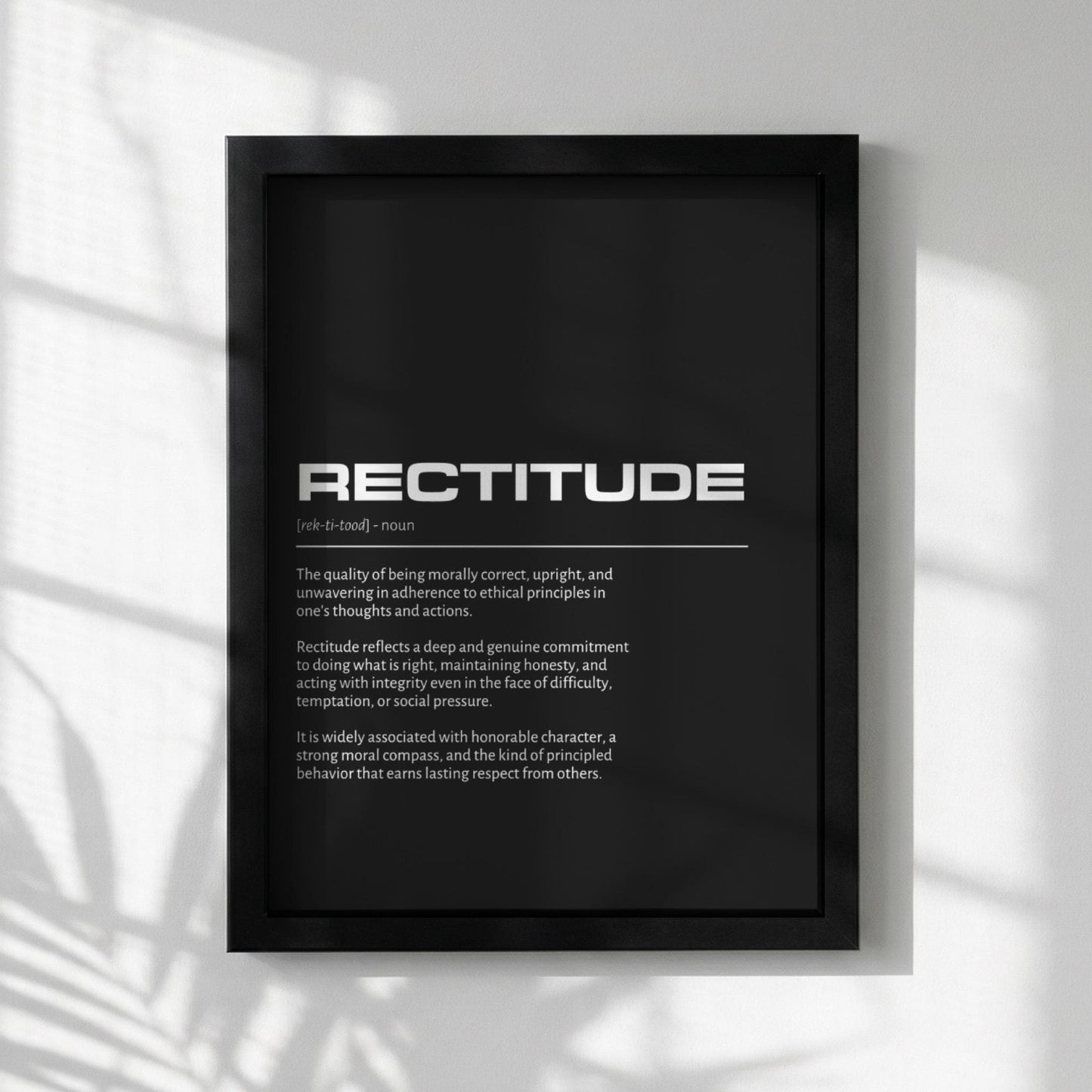 Rectitude Definition Minimalist Poster | Inspirational Quotes Wall Art | Motivational Office Print | Modern Dictionary Home Decor