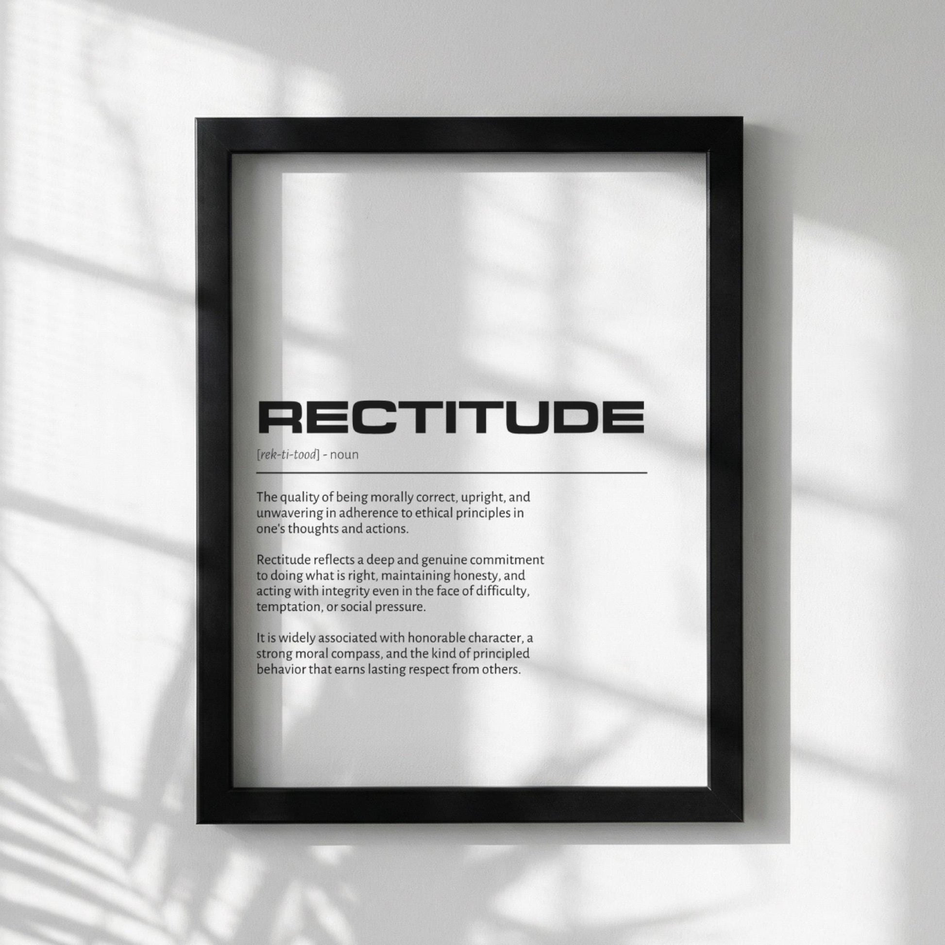 Rectitude Definition Minimalist Poster | Inspirational Quotes Wall Art | Motivational Office Print | Modern Dictionary Home Decor White