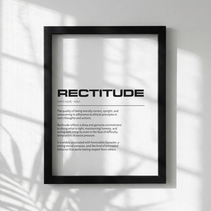 Rectitude Definition Minimalist Poster | Inspirational Quotes Wall Art | Motivational Office Print | Modern Dictionary Home Decor White