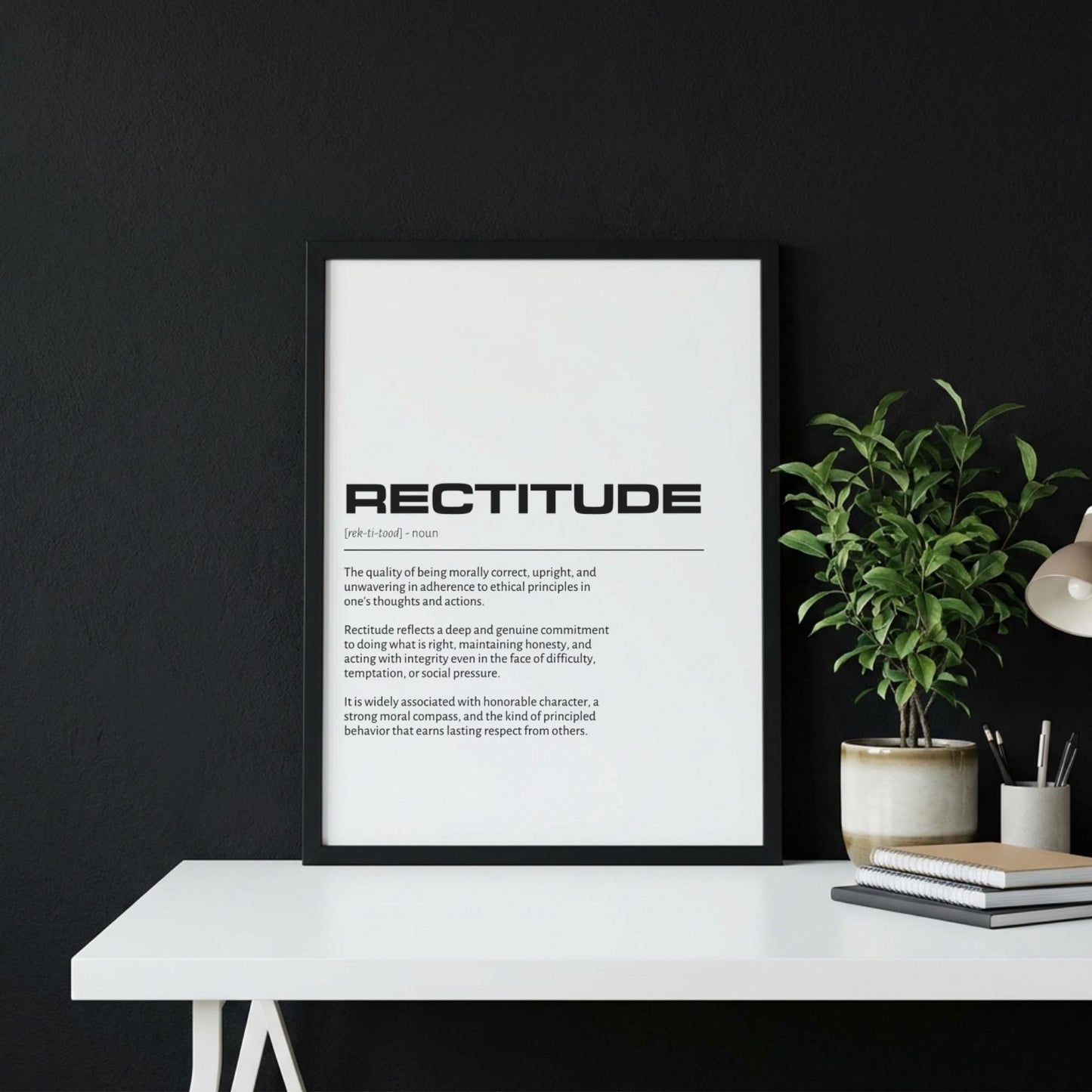 Rectitude Definition Minimalist Poster | Inspirational Quotes Wall Art | Motivational Office Print | Modern Dictionary Home Decor White