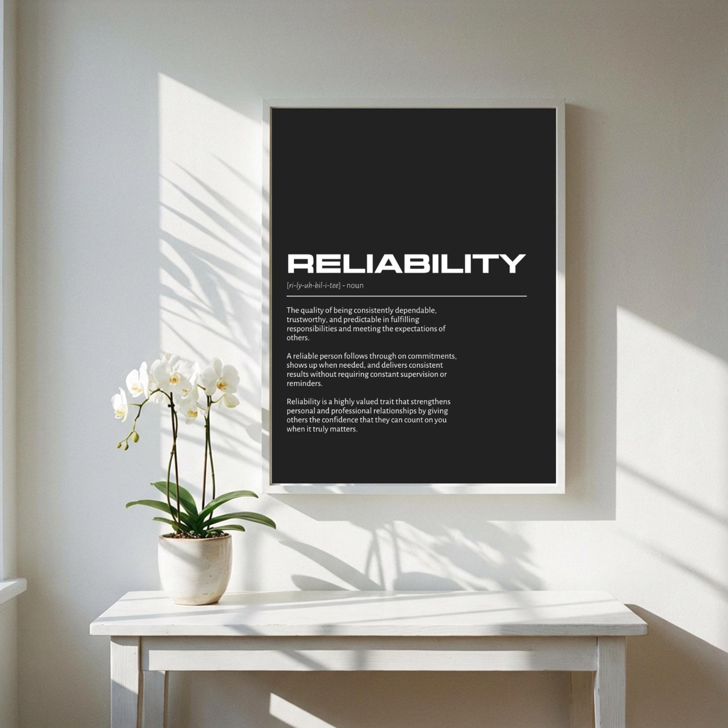 Reliability Definition Minimalist Poster | Inspirational Quotes Wall Art | Motivational Office Print | Modern Dictionary Home Decor