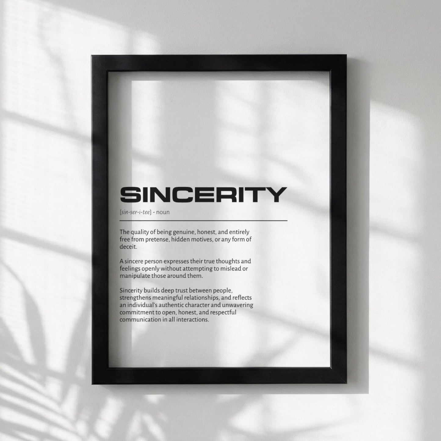 Sincerity Definition Minimalist Poster | Inspirational Quotes Wall Art | Motivational Office Print | Modern Dictionary Home Decor White