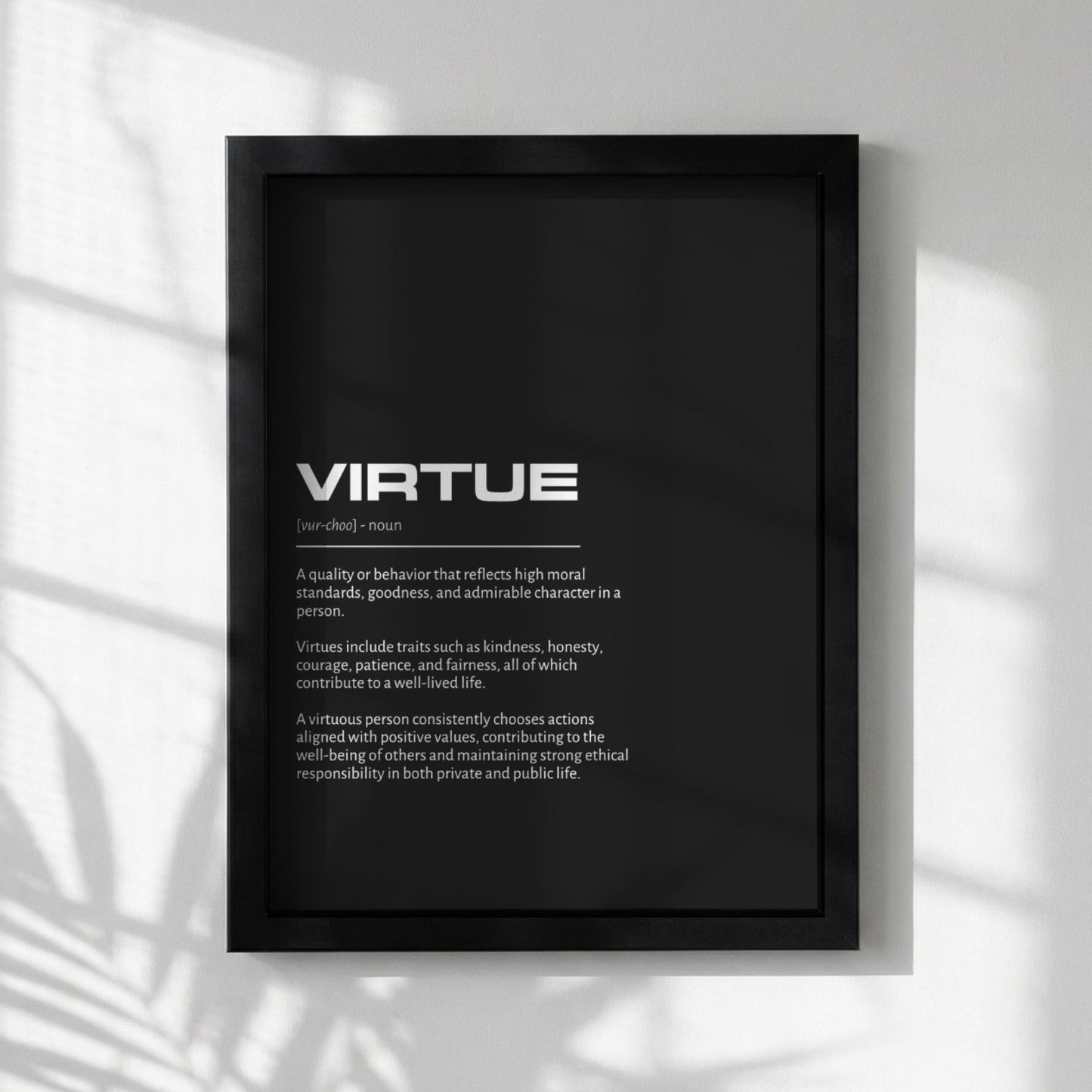 Virtue Definition Minimalist Poster | Inspirational Quotes Wall Art | Motivational Office Print | Modern Dictionary Home Decor