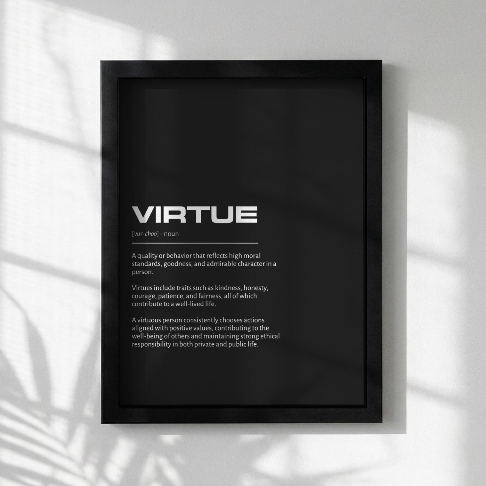 Virtue Definition Minimalist Poster | Inspirational Quotes Wall Art | Motivational Office Print | Modern Dictionary Home Decor
