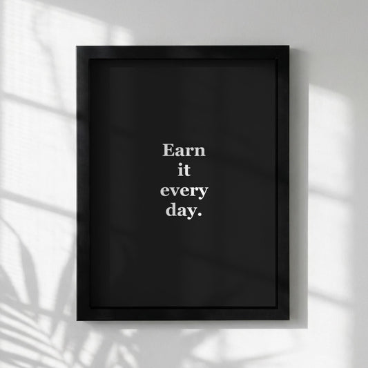 Earn It Every Day Motivational Poster | Discipline & Consistency Wall Art | Inspirational Minimalist Quote Print | Mind Reset Series