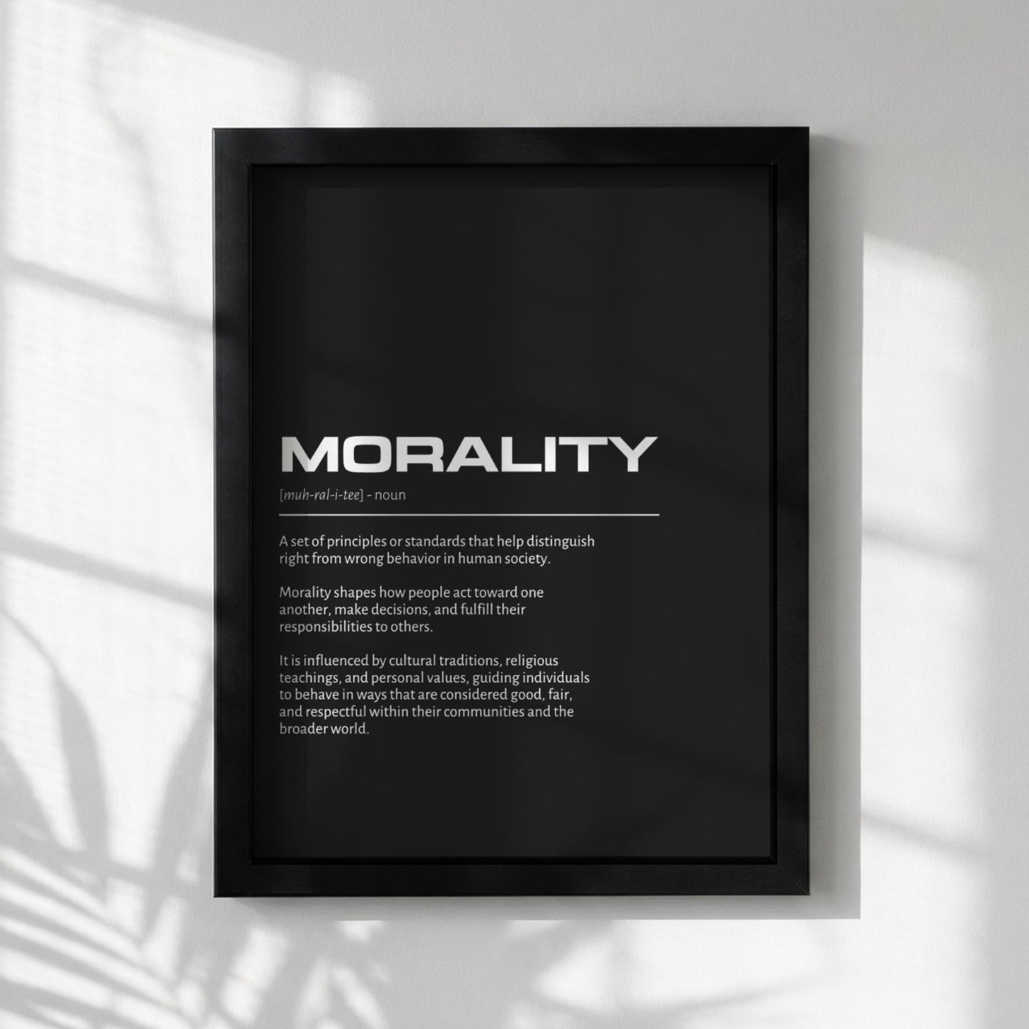 Morality Definition Minimalist Poster | Inspirational Quotes Wall Art | Motivational Office Print | Modern Dictionary Home Decor White