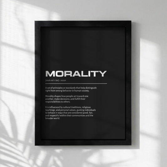 Morality Definition Minimalist Poster | Inspirational Quotes Wall Art | Motivational Office Print | Modern Dictionary Home Decor White