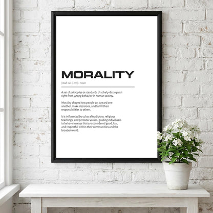 Morality Definition Minimalist Poster | Inspirational Quotes Wall Art | Motivational Office Print | Modern Dictionary Home Decor White