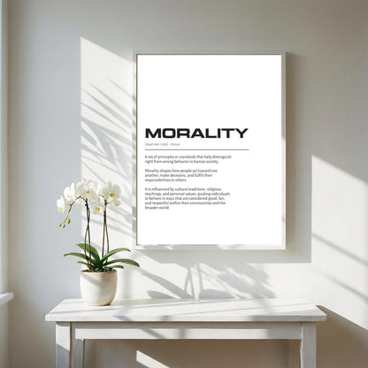 Morality Definition Minimalist Poster | Inspirational Quotes Wall Art | Motivational Office Print | Modern Dictionary Home Decor White