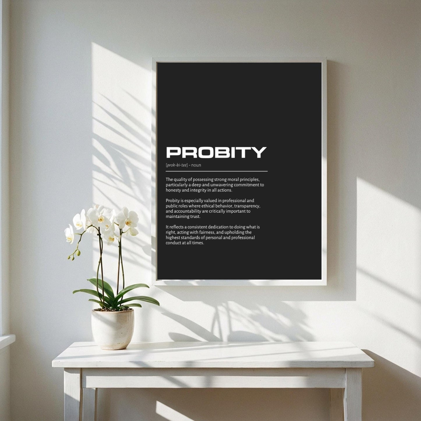 Probity Definition Minimalist Poster | Inspirational Quotes Wall Art | Motivational Office Print | Modern Dictionary Home Decor White