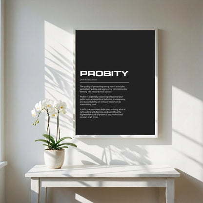 Probity Definition Minimalist Poster | Inspirational Quotes Wall Art | Motivational Office Print | Modern Dictionary Home Decor White
