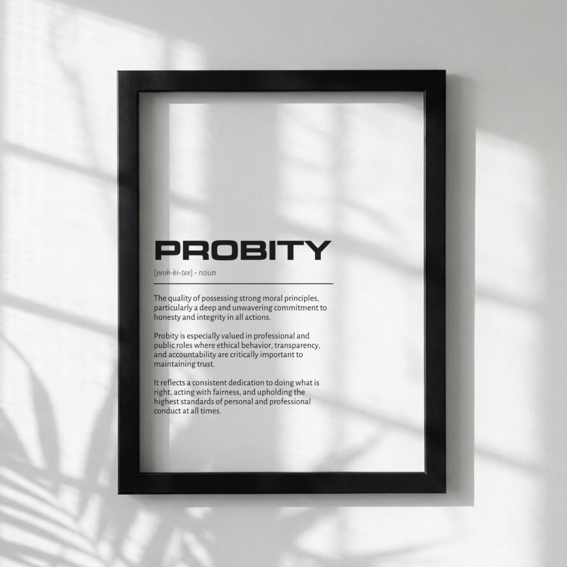 Probity Definition Minimalist Poster | Inspirational Quotes Wall Art | Motivational Office Print | Modern Dictionary Home Decor White