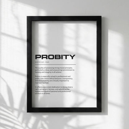 Probity Definition Minimalist Poster | Inspirational Quotes Wall Art | Motivational Office Print | Modern Dictionary Home Decor White