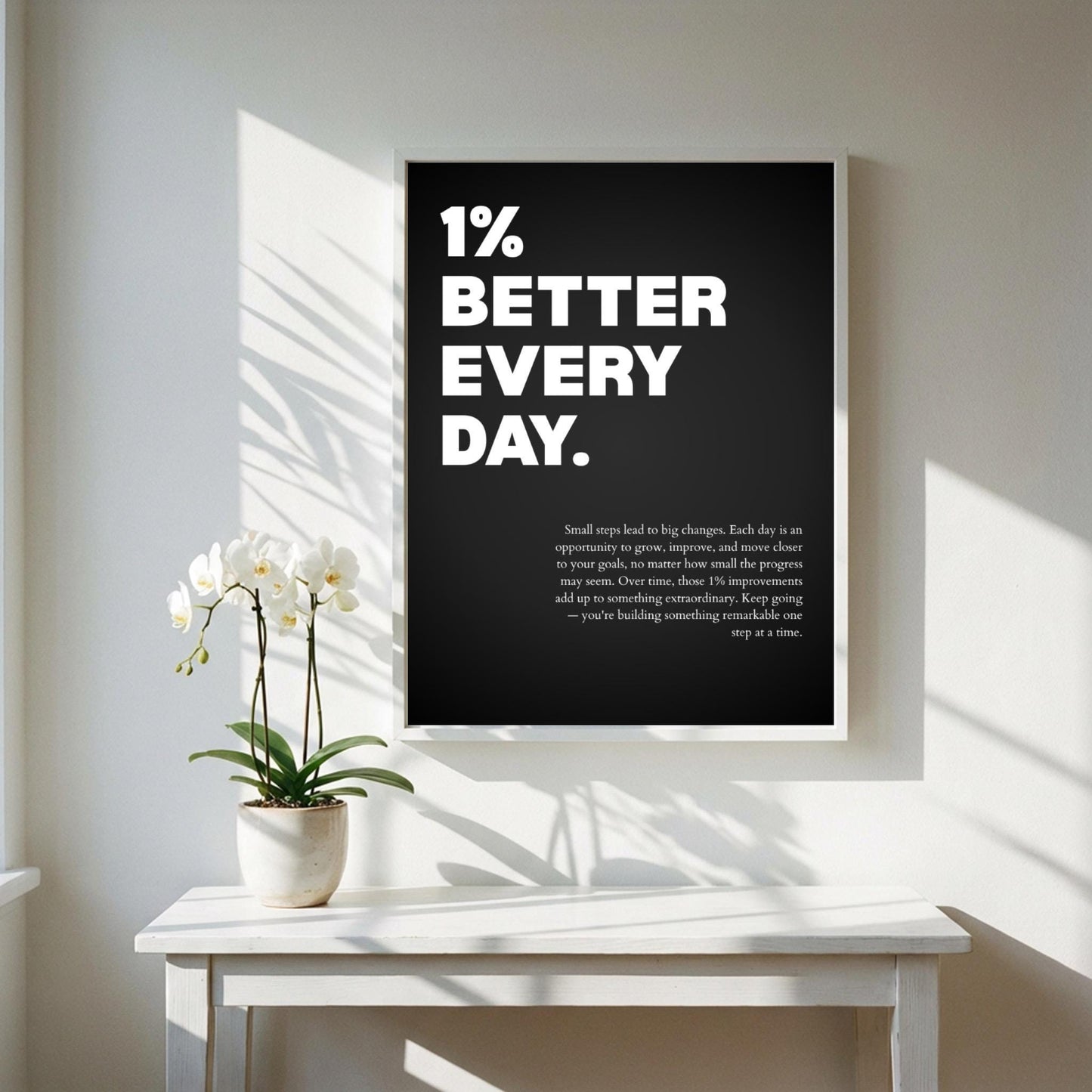 1% Better Every Day Inspirational Minimalist Poster | Growth Mindset Wall Art | Motivational Office Print | Modern Home Decor White