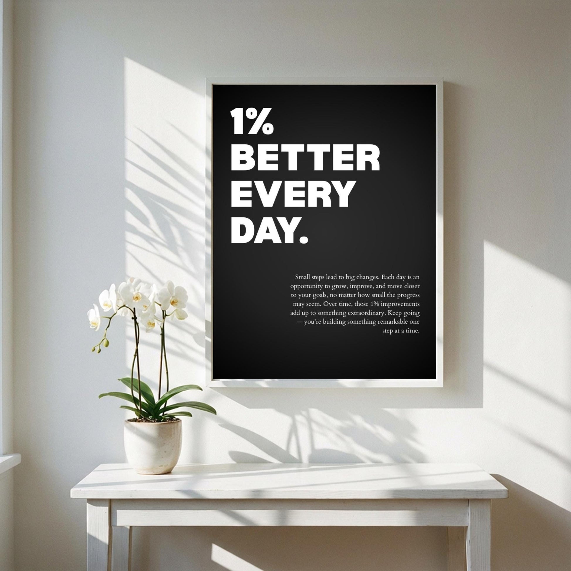 1% Better Every Day Inspirational Minimalist Poster | Growth Mindset Wall Art | Motivational Office Print | Modern Home Decor White