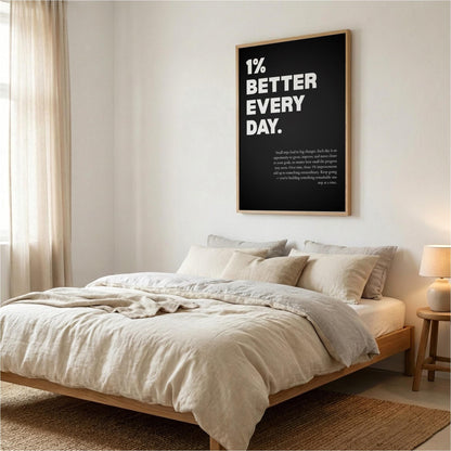 1% Better Every Day Inspirational Minimalist Poster | Growth Mindset Wall Art | Motivational Office Print | Modern Home Decor White