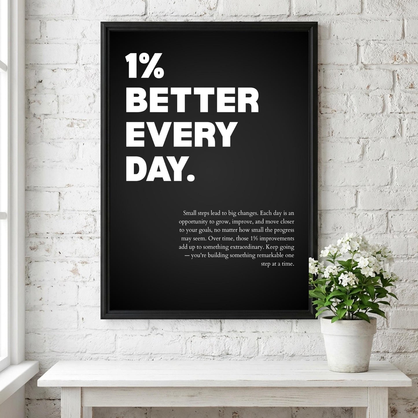 1% Better Every Day Inspirational Minimalist Poster | Growth Mindset Wall Art | Motivational Office Print | Modern Home Decor White
