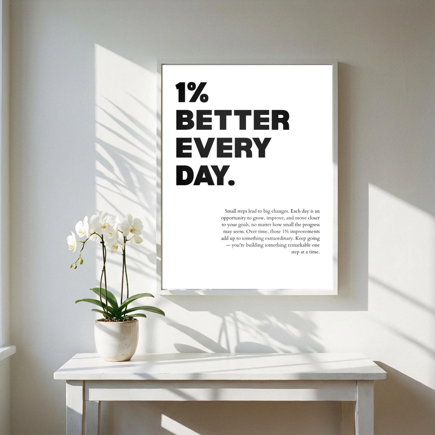 1% Better Every Day Inspirational Minimalist Poster | Growth Mindset Wall Art | Motivational Office Print | Modern Home Decor White