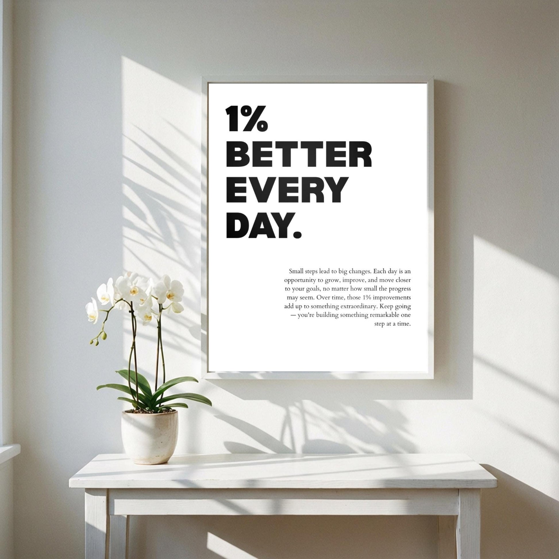 1% Better Every Day Inspirational Minimalist Poster | Growth Mindset Wall Art | Motivational Office Print | Modern Home Decor White