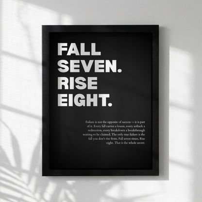Fall Seven Rise Eight Resilience Poster | Persistence & Grit Wall Art | Motivational Success Print | Modern Zen Home Decor