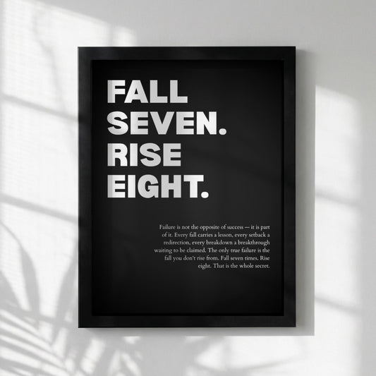 Fall Seven Rise Eight Resilience Poster | Persistence & Grit Wall Art | Motivational Success Print | Modern Zen Home Decor