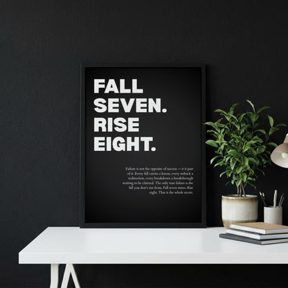 Fall Seven Rise Eight Resilience Poster | Persistence & Grit Wall Art | Motivational Success Print | Modern Zen Home Decor