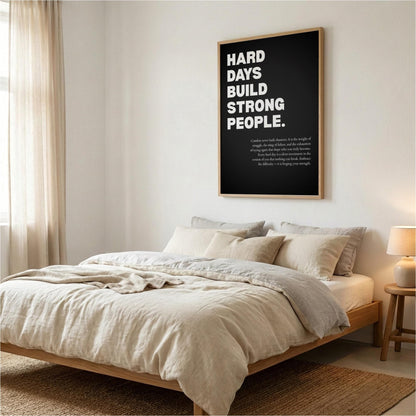 Hard Days Build Strong People Inspirational Poster | Minimalist Resilience Wall Art | Motivational Office Print | Modern Home Decor