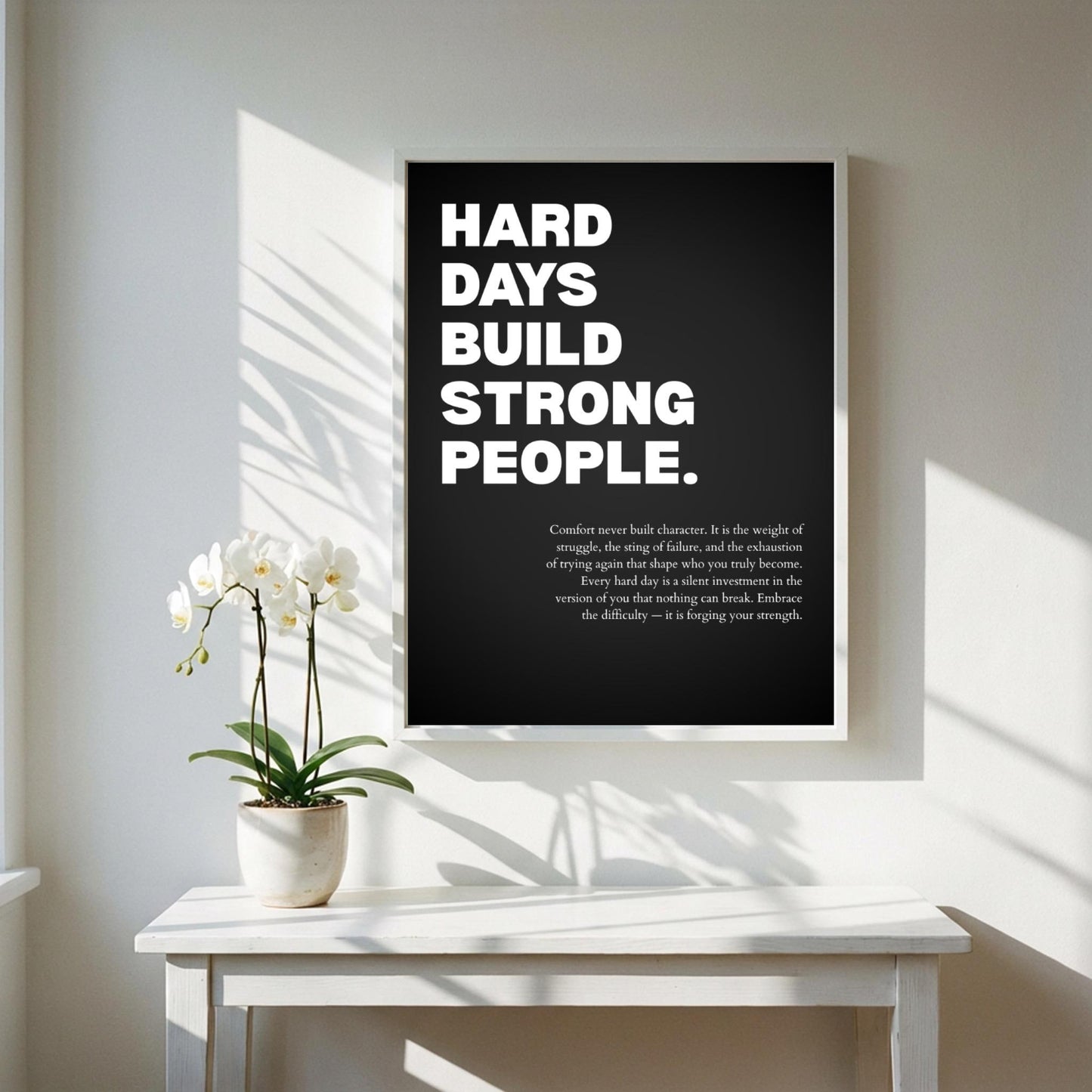 Hard Days Build Strong People Inspirational Poster | Minimalist Resilience Wall Art | Motivational Office Print | Modern Home Decor
