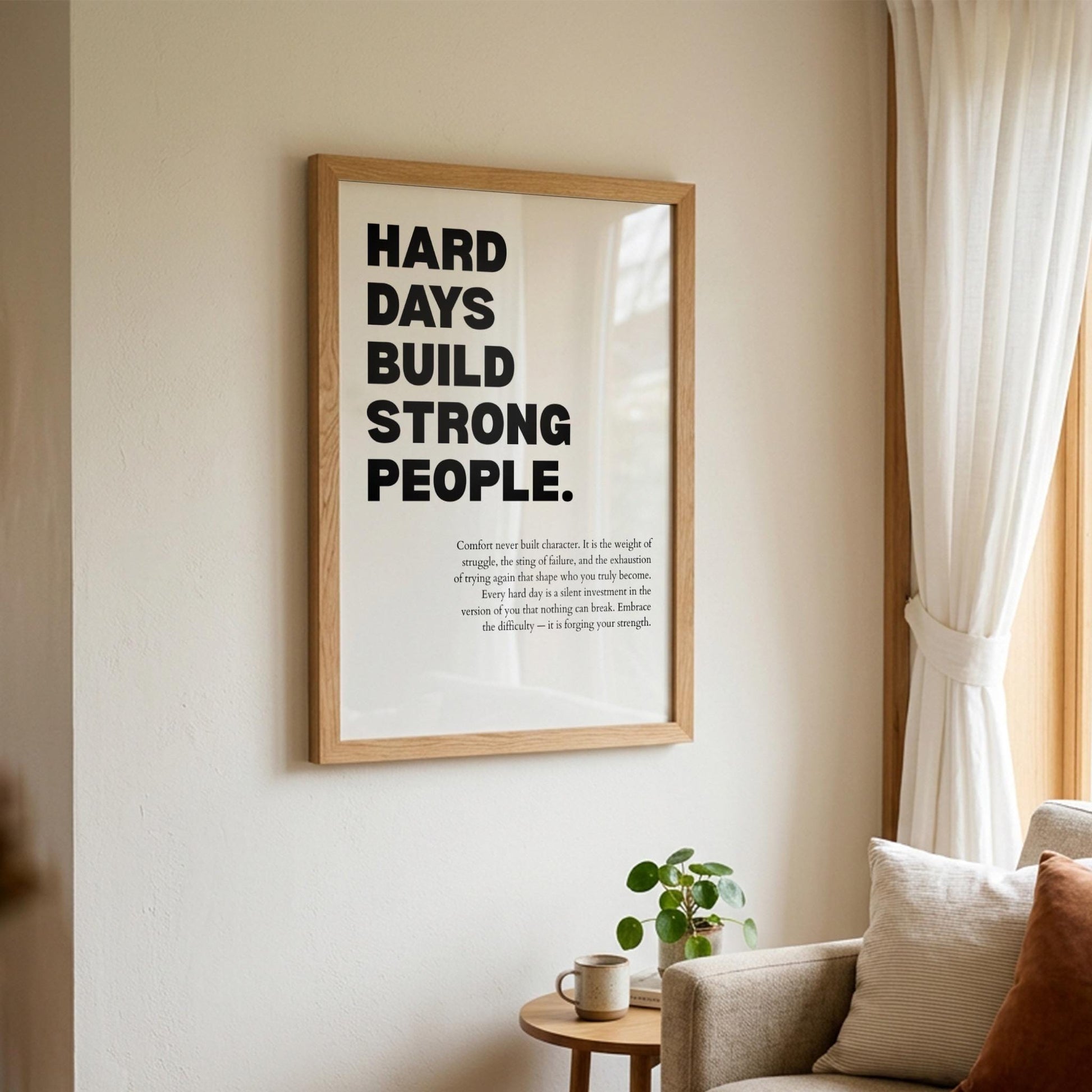 Hard Days Build Strong People Inspirational Minimalist Poster | Resilience & Strength Wall Art | Motivational Office Print | Modern White