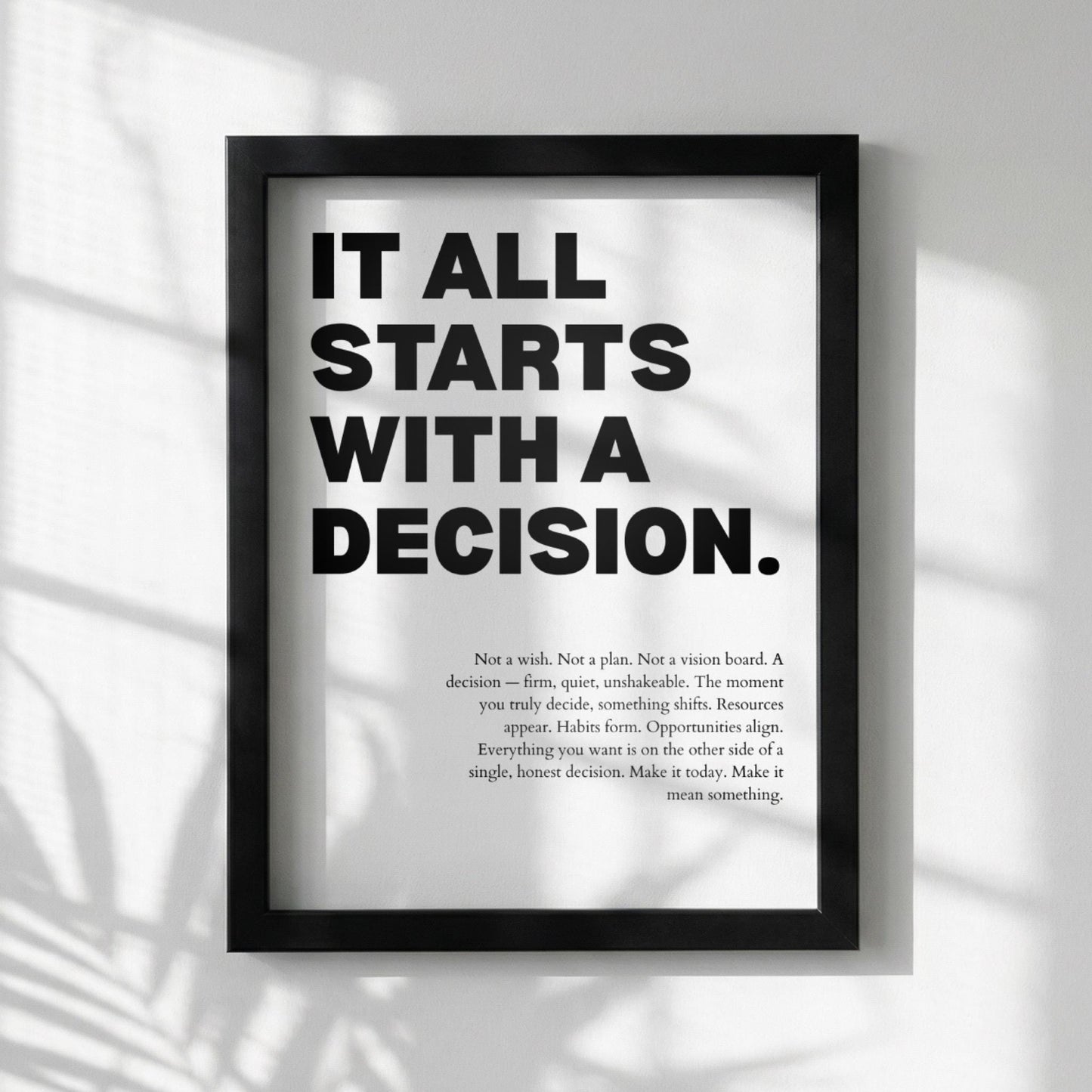 It All Starts With A Decision Inspirational Minimalist Poster | Action & Momentum Wall Art | Motivational Office Print | Modern White Home Decor