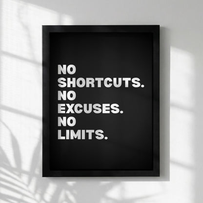 No Shortcuts No Excuses No Limits Inspirational Poster | Discipline & Grit Wall Art | Motivational Office Print | Modern Home Decor