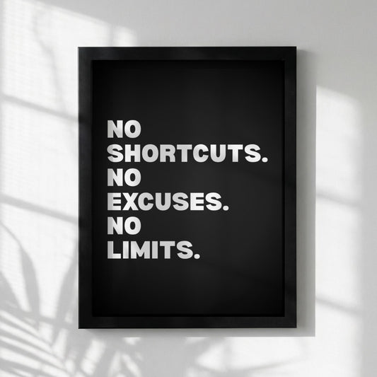 No Shortcuts No Excuses No Limits Inspirational Poster | Discipline & Grit Wall Art | Motivational Office Print | Modern Home Decor