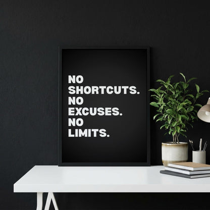 No Shortcuts No Excuses No Limits Inspirational Poster | Discipline & Grit Wall Art | Motivational Office Print | Modern Home Decor
