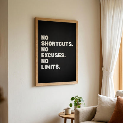 No Shortcuts No Excuses No Limits Inspirational Poster | Discipline & Grit Wall Art | Motivational Office Print | Modern Home Decor