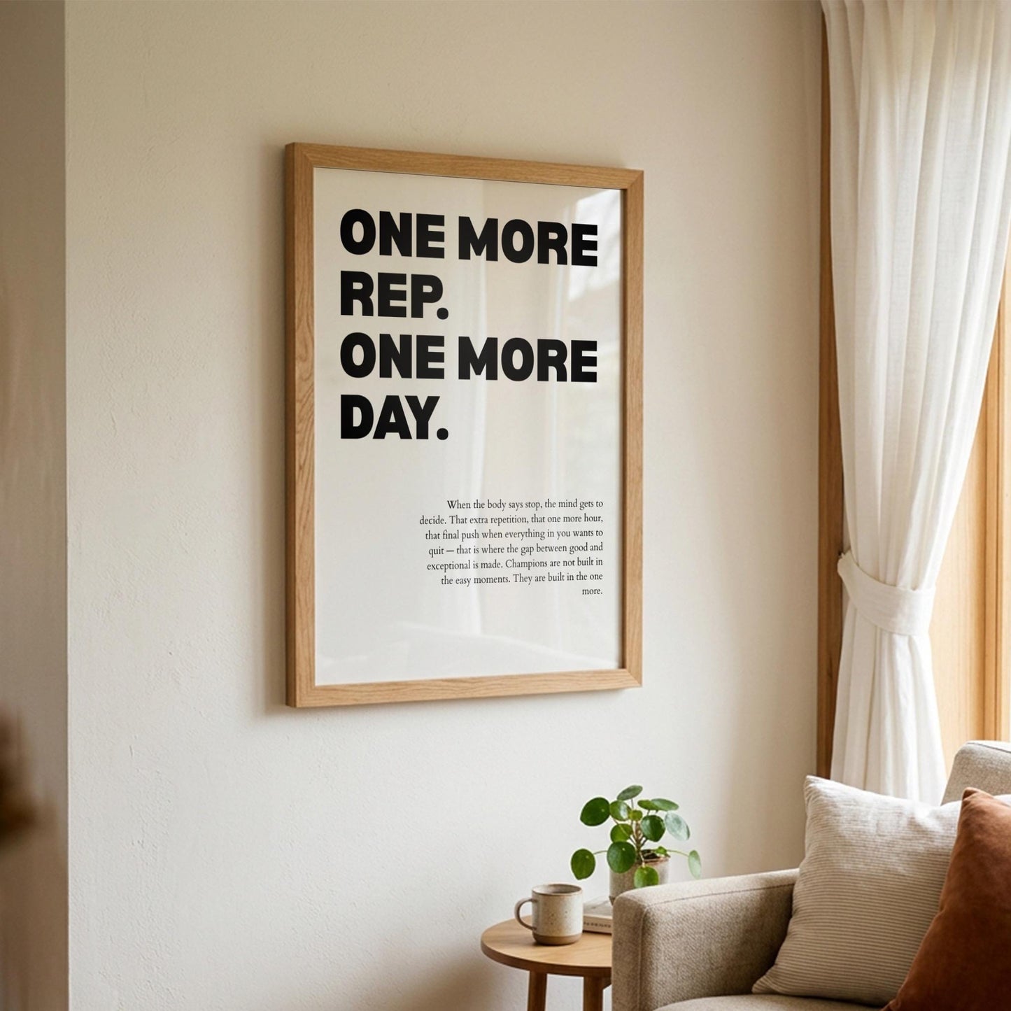 One More Rep One More Day Inspirational Minimalist Poster | Persistence & Grit Wall Art | Motivational Office Print | Modern White Home Decor