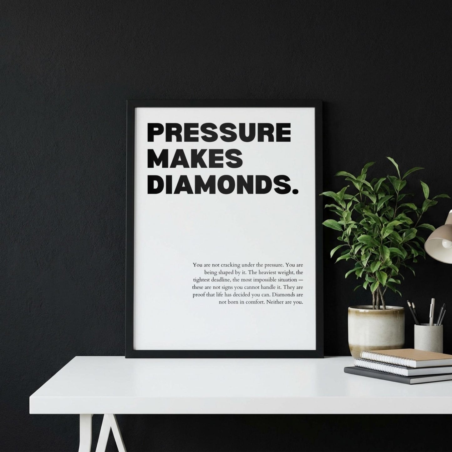 Pressure Makes Diamonds Inspirational Minimalist Poster | Resilience & Growth Wall Art | Motivational Office Print | Modern White Home Decor