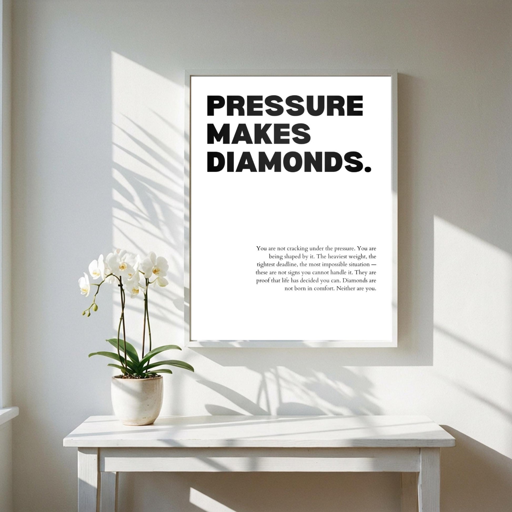 Pressure Makes Diamonds Inspirational Minimalist Poster | Resilience & Growth Wall Art | Motivational Office Print | Modern White Home Decor