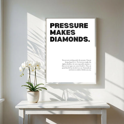 Pressure Makes Diamonds Inspirational Minimalist Poster | Resilience & Growth Wall Art | Motivational Office Print | Modern White Home Decor