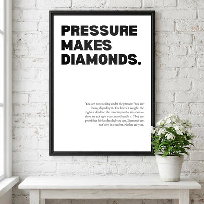 Pressure Makes Diamonds Inspirational Minimalist Poster | Resilience & Growth Wall Art | Motivational Office Print | Modern White Home Decor
