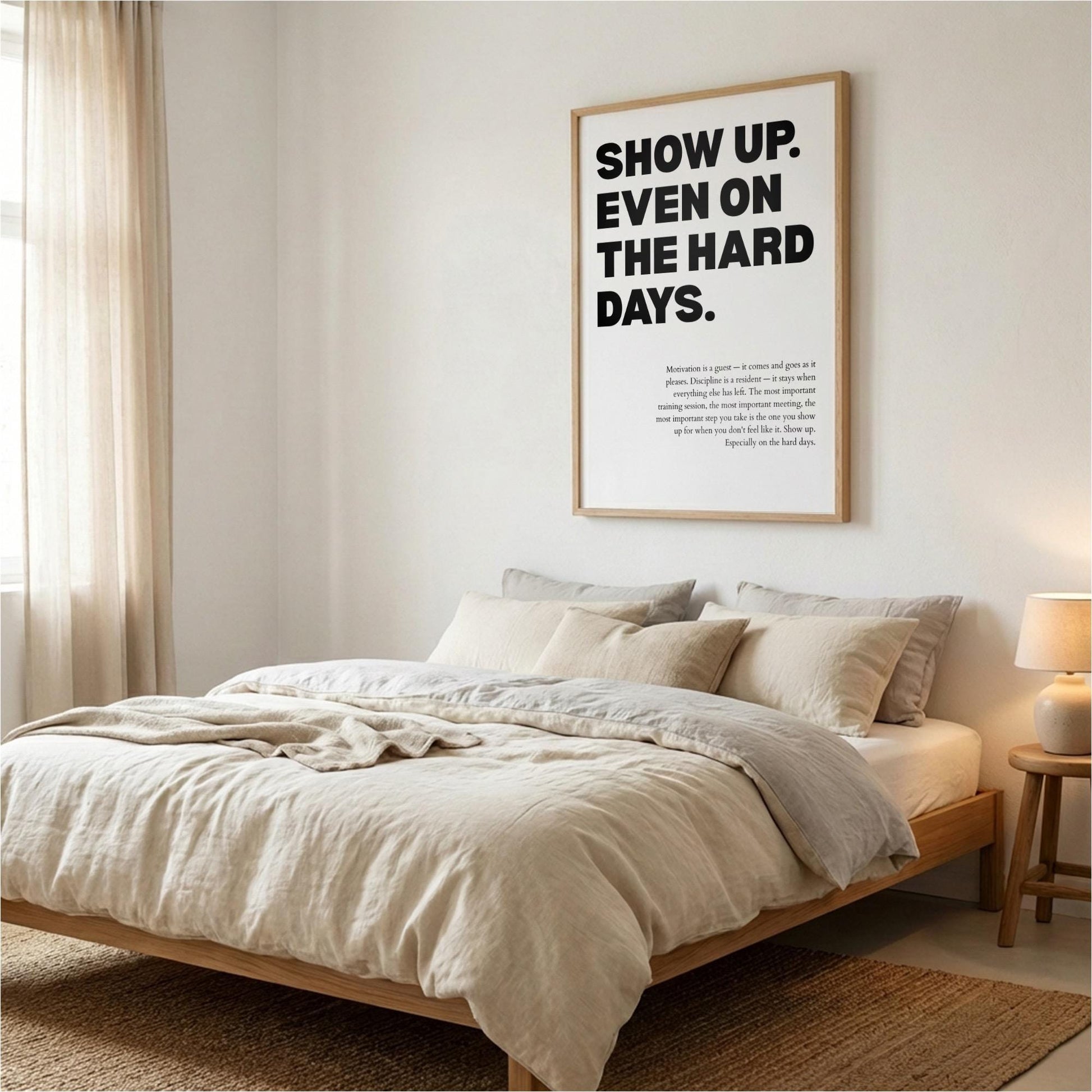 Show Up Even On The Hard Days Inspirational Minimalist Poster | Persistence & Consistency Wall Art | Motivational Office Print | Modern White Home Decor