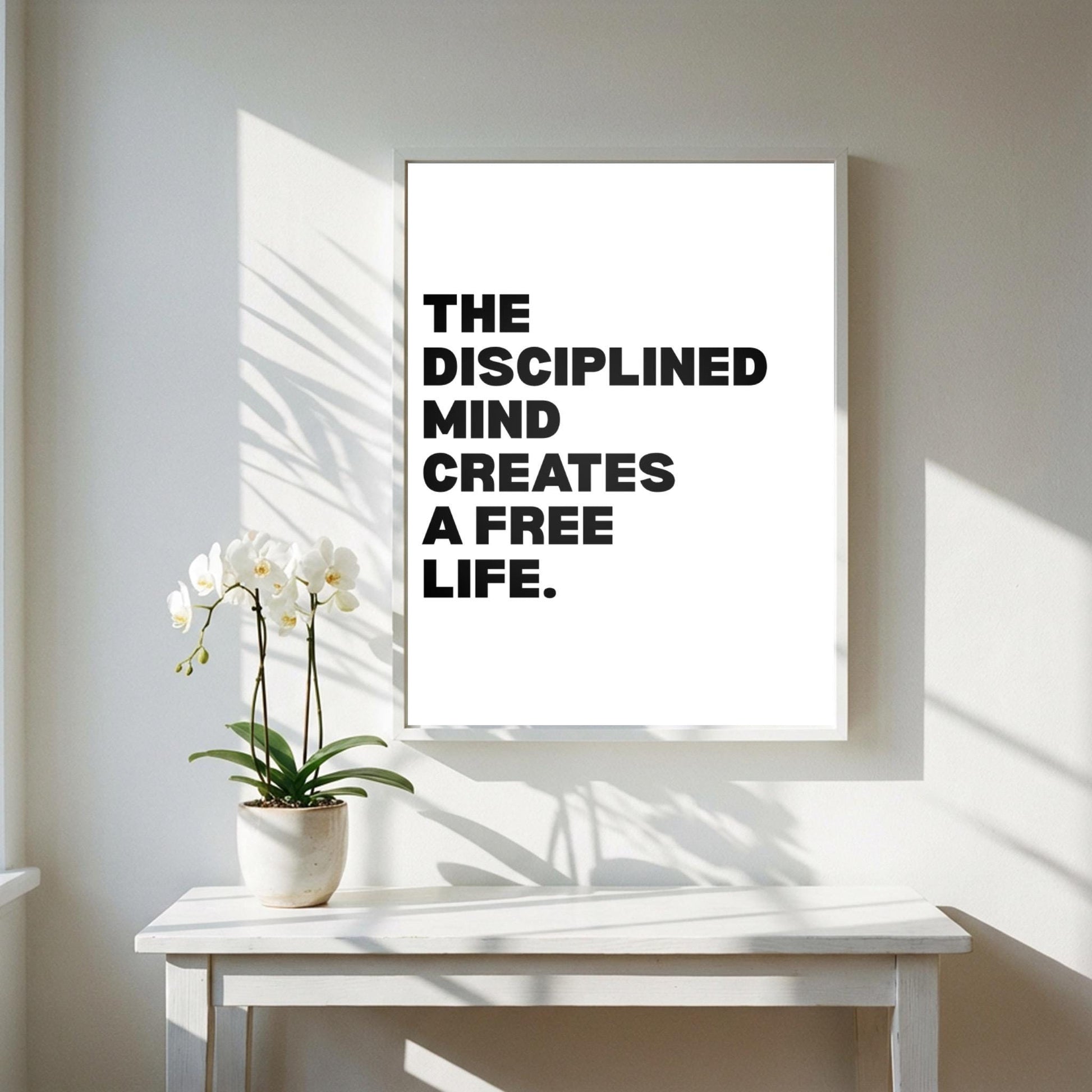 he Disciplined Mind Creates A Free Life Inspirational Minimalist Poster | Mental Fortitude Wall Art | Motivational Office Print | Modern White Home Decor