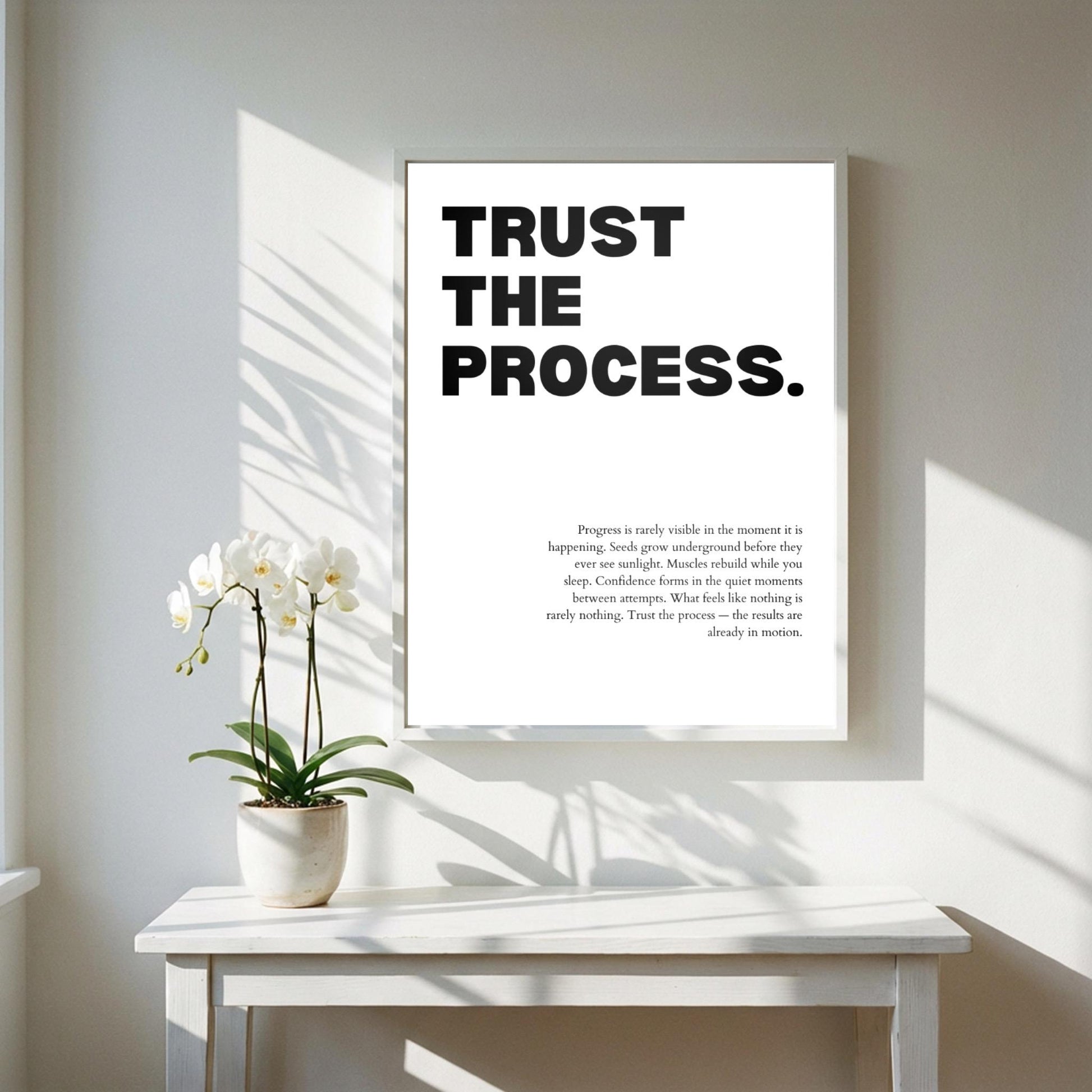 Trust The Process Inspirational Minimalist Poster | Patience & Growth Wall Art | Motivational Office Print | Modern White Home Decor