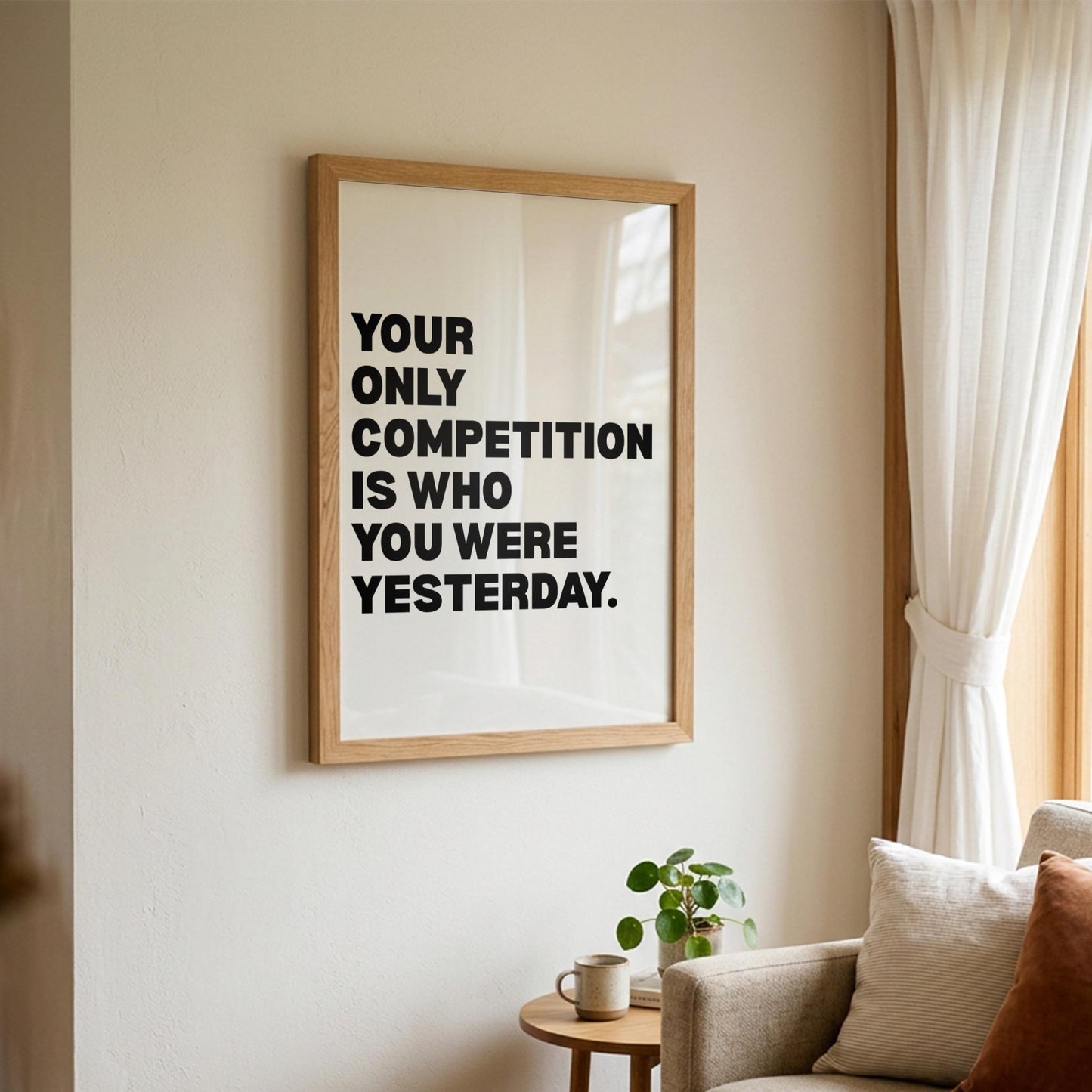 Your Only Competition Is You Inspirational Minimalist Poster | Self-Improvement & Growth Wall Art | Motivational Office Print | Modern White Home Decor
