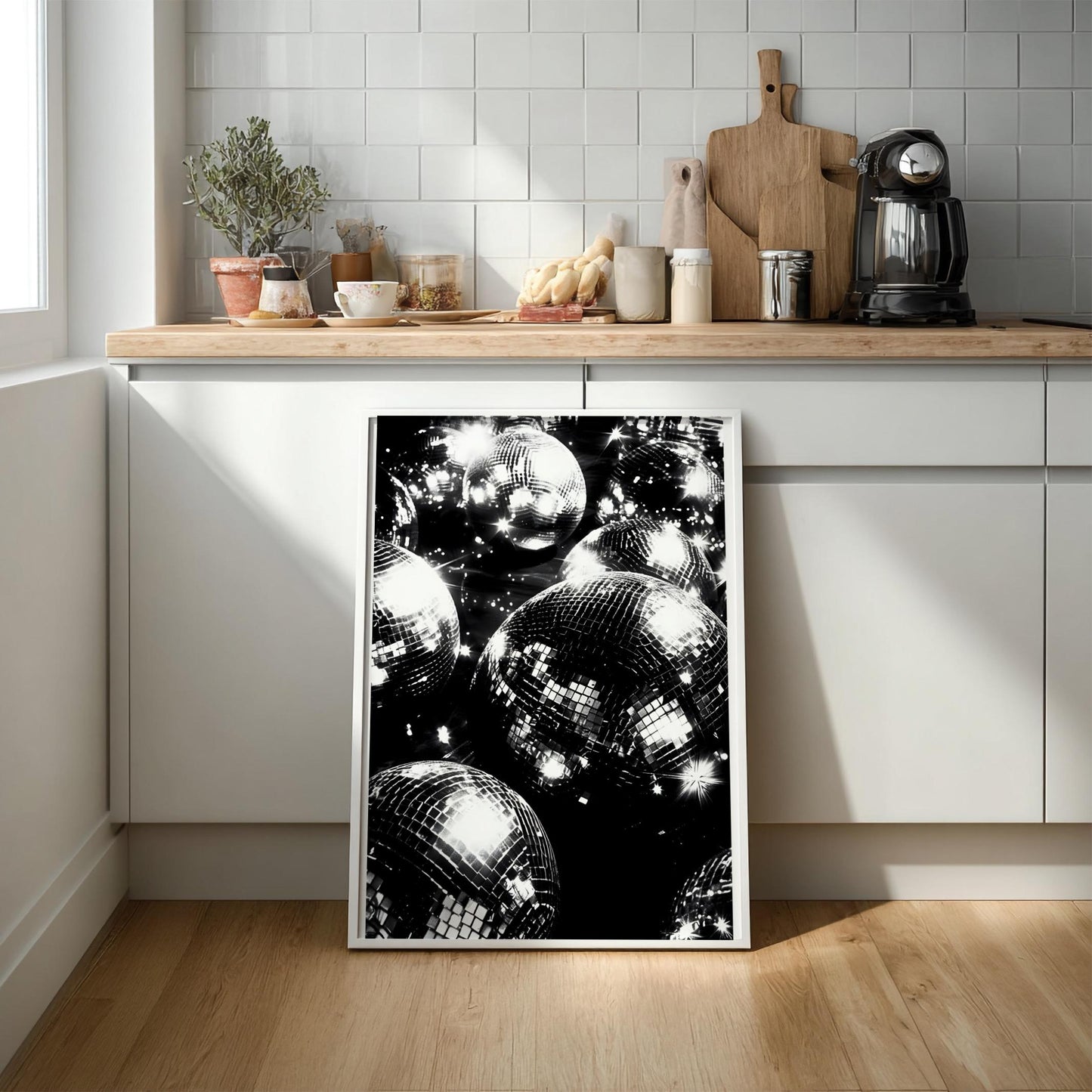 Surreal Disco Ball Woman Art Print, Retro Red Velvet Party Poster